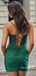 Emerald Green Cowl Sequins Short Homecoming Dress with Lace-Up Back, PD382247