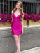 Sexy Fuchisa V-neck Spaghetti Strap Short Mini Homecoming Dress, HD32661