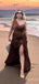 Elegant Brown One Shoulder Mermaid Long Prom Dress with Slit, PD38099