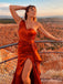 Elegant Rust One Shoulder Side Slit Mermaid Long Prom Dress, Evening Dress, PD38100