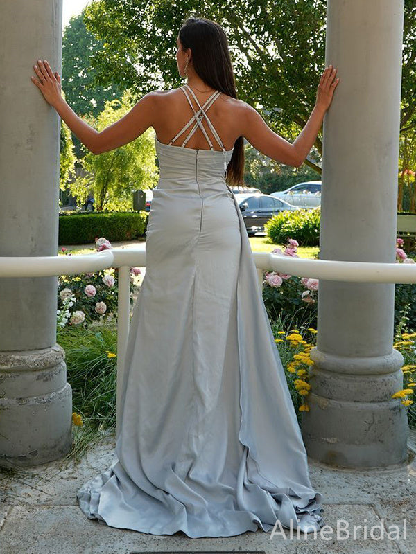 Sexy Light Grey Cross-Halter Side Slit Long Prom Dress, Evening Dress, PD38107