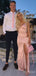 Elegant Pink  V-neck Spaghetti Strap A-line Long Prom Dress with Slit, PD38155