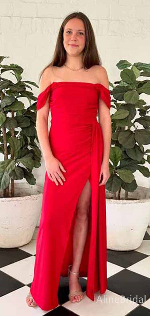Elegant Off the Shoulder Side Slit Mermaid Long Prom Dress, Evening Dress, PD381762