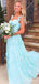 Elegant Chiffon Blue Sweetheart A-line Long Prom Dress with Ruffles, PD381774