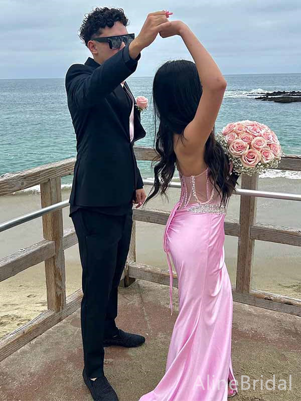 Sparkly Pink Off the Shoulder Corset Mermaid Long Prom Dress, Evening Dress, PD381810
