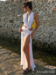 Stylish V-neck Side Slit White Prom Dress, Evening Dress, PD381843