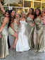 Elegant Sage Green One-Shoulder Spaghetti Strap Long Mermaid Bridesmaid Dress, PD3296