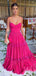 Sexy Hot Pink Sweetheart Spaghetti Straps A-line Long Prom Dress with Lace Applique, PD381864
