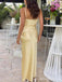Elegant Yellow Square Spaghetti Strap Mermaid Long Prom Dress, Evening Dress, PD381878