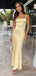 Elegant Yellow Square Spaghetti Strap Mermaid Long Prom Dress, Evening Dress, PD381878