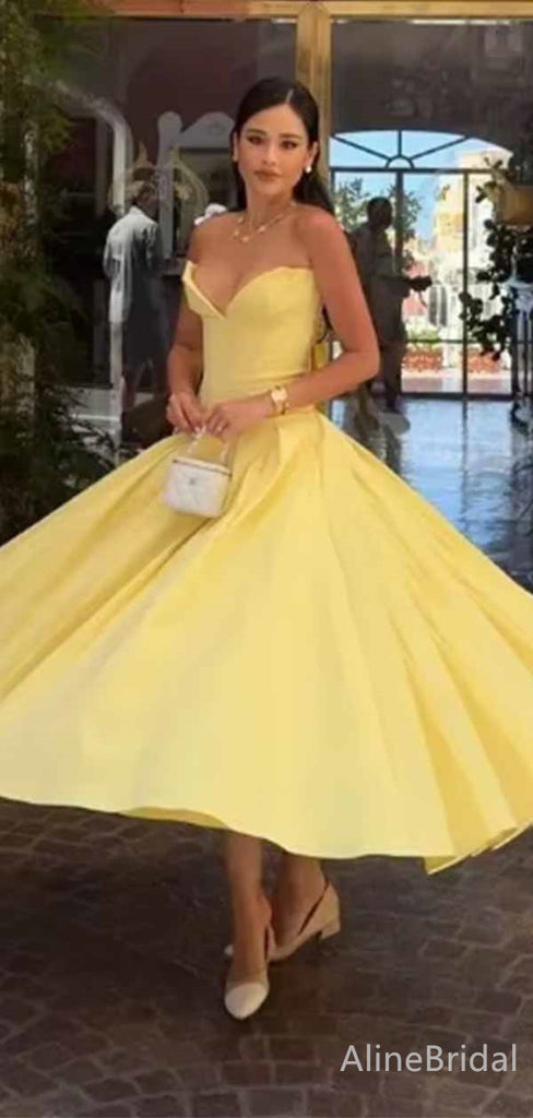 Gorgeous Yellow V-neck Strapless Corset A-line Long Prom Dress, Evening Dress, PD381903