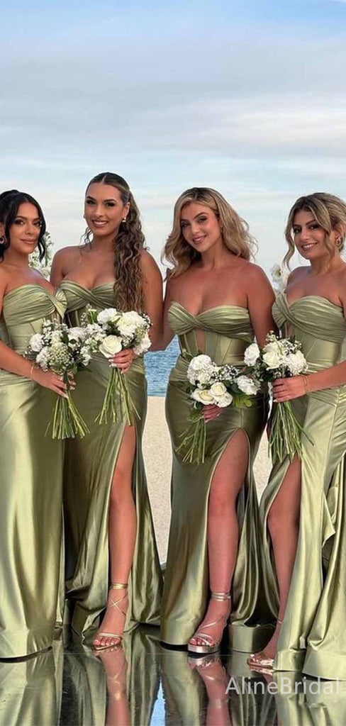 Sexy Green Front-Twist Long Mermaid Bridesmaid Dress with Slit, PD3298