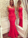 Gorgeous Red Sweetheart Spaghetti Strap Long Mermaid Lace Evening Dress, Prom Dress, PD381926