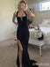 Sexy Black Halter Side Slit Mermaid Long Prom Dress, Evening Dress, PD381933