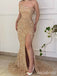 Sparkly Gold Sequins Side Slit Mermaid Long Prom Dress, Evening Gown, PD381934