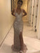Sparkly Champagne Sequins V-neck Split Side Mermaid Long Prom Dress,PD381942
