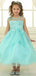 Cute Blue Lace A-line Long Flower Girl Dress with Bow, FGS175