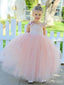 Elegant One-Shoulder Light Pink A-line Long Tulle Flower Girl Dress, FGS186
