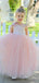 Elegant One-Shoulder Light Pink A-line Long Tulle Flower Girl Dress, FGS186