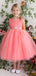 Elegant Hot Pink V-neck A-line Long Flower Girl Dress, FGS188