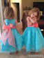 Elegant Blue A-line Long Tulle Flower Girl Dress with Bow, FGS190