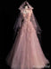 Gorgeous Light Pink Strapless Lace Appliques A-line Long Tulle Prom Ball Gown, PD381953