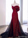 Gorgeous Burgundy Strapless Long Mermaid Black Tulle Prom Ball Gown with Striking Bow, PD381965