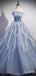 Gorgeous Blue Strapless A-line Long Prom Ball Gown with Long Mesh Sleeve, PD381966