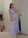 Elegant Purple V-neck Spaghetti Strap A-line Long Layered Tulle Prom Dress,PD381990