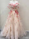 Gorgeous Light Pink 3-D Floral V-neck Strapless Appliques A-line Long Tulle Prom Dress, PD381996