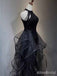 Sparkly Black Halter A-line Long Layered Tulle Prom Dress, Evening Dress, PD382009