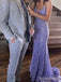 Sparkly Purple V-neck Spaghetti Strap Beading Long Mermaid Prom Dress, PD382012
