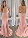 Gorgeous Pink V-neck Illusion Lace Beadings Split Side Mermaid Long Prom Dress,PD382013