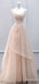 Pastel V-neck Spaghetti Strap Pleated A-line Long Tulle Prom Dress, PD382041
