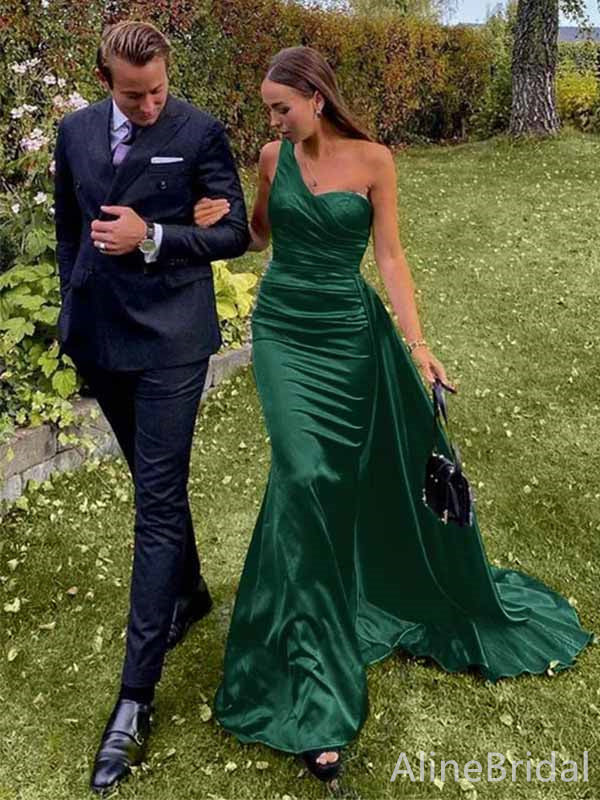 Elegant Green One-Shoulder Mermaid Long Prom Dress, PD382050