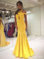 Unique Yellow Halter Off-Shoulder Long Mermaid Prom Dress, Evening Dress, PD382070