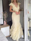 Elegant Yellow V-neck Ruffle Long Mermaid  Prom Dress, Evening Dress, PD382084