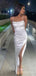 Elegant White Spaghetti Strap Long Mermaid Prom Dress with Slit, Evening Dress, PD382085