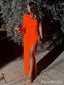 Elegant One-Shoulder Orange Maxi Mermaid Prom Dress with Long Sleeve, Evening Dress, PD382093