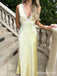 Elegant Yellow V-neck Lace-Trim Long Prom Dress, Evening Dress, PD382105