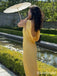Elegant Yellow V-neck Long Mermaid Prom Dress, Evening Dress, PD382115