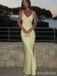 Pastel Yellow V-neck Spaghetti Strap Mermaid Long Prom Dress, Evening Dress, PD382127