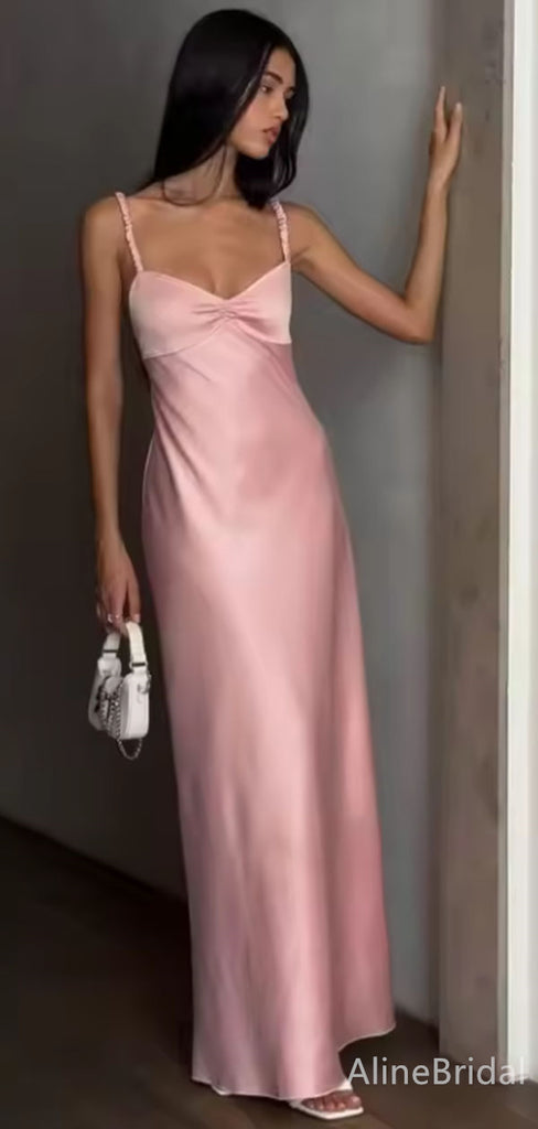Elegant Pink Spaghetti Strap Backless Mermaid Long Prom Dress, Evening Dress, PD382140