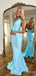Gorgeous Blue V-neck Halter Backless Mermaid Long Prom Dress with Tie Detailing, Evening Dress, PD382144