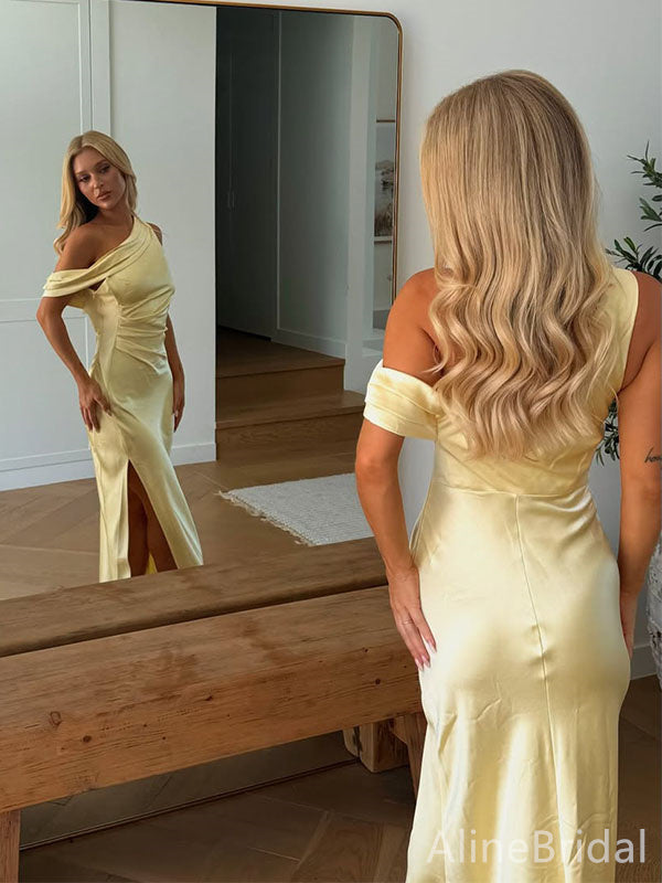 Gorgeous Yellow Off-the-Shoulder Long Mermaid  Prom Dress with Side Slit, Evening Dress,PD382147