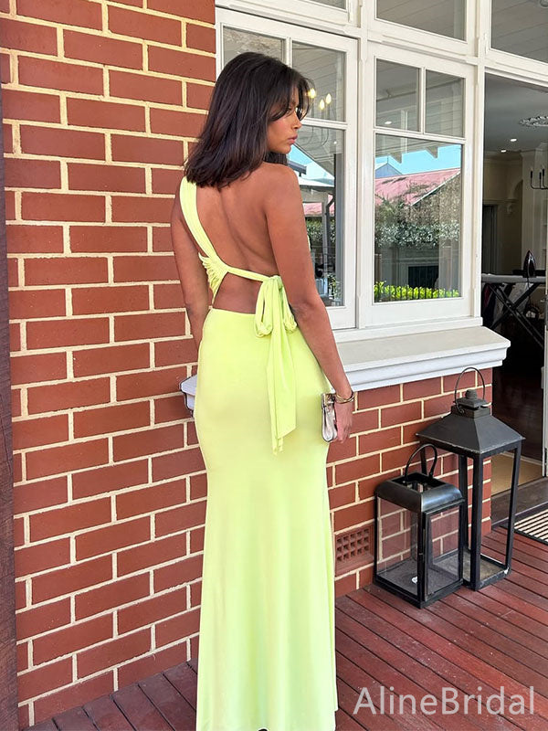 Elegant Yellow One-Shoulder Backless Bodycon Long Mermaid Prom Dress, Evening Dress, PD382149