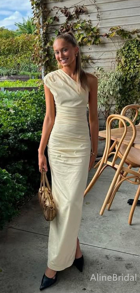 Pastel Yellow One-Shoulder Long Mermaid Evening Dress, Formal Dress, PD382151