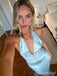 Gorgeous Pale Blue Halter V-neck Lace  Long Mermaid Prom Dress, Evening Dress, PD382152
