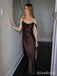 Unique Dark Brown Off-Shoulder Spaghetti Strap Backless Long Mermaid Prom Dress, Evening Dress, PD382156