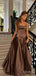 Minimalist Brown Spaghetti Strap A-line Long Prom Dress, Evening Dress, PD382158
